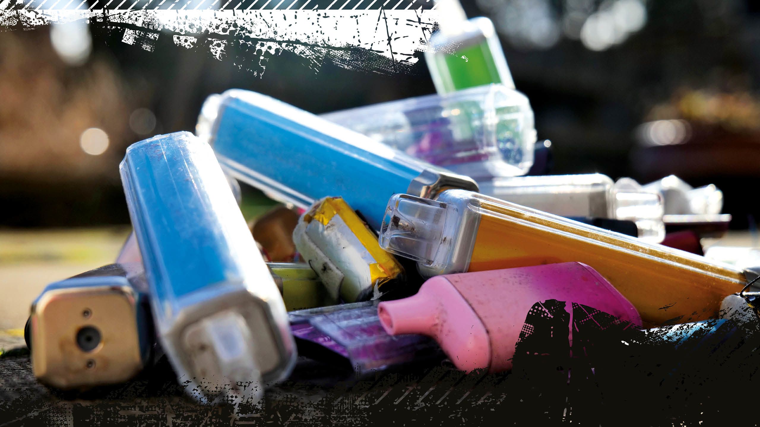 Discarded pile of vapes